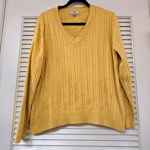 Studio SW Works - Yellow V-Neck 100% Cotton Long-Sleeve Knit Sweater
